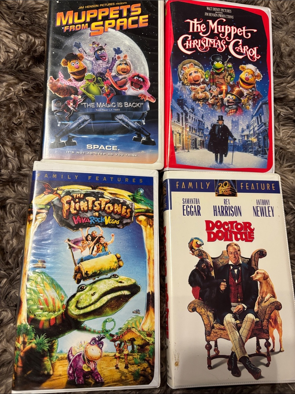 Vintage Family VHS Lot 4 Muppets Space Christmas Carol Flintstones Dolittle